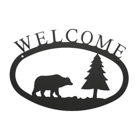 VILLAGE WROUGHT IRON Small Welcome Sign-Plaque - Bear and Pine Tree VI599071